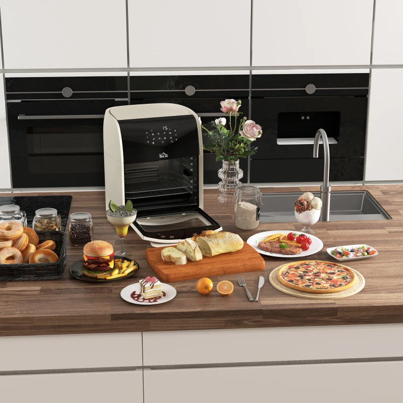 HOMCOM Digital Air Fryer with 8 Preset Modes, Rapid Air Circulation, 12L Air Fryer Oven with Memory Function, 1800W, Cream