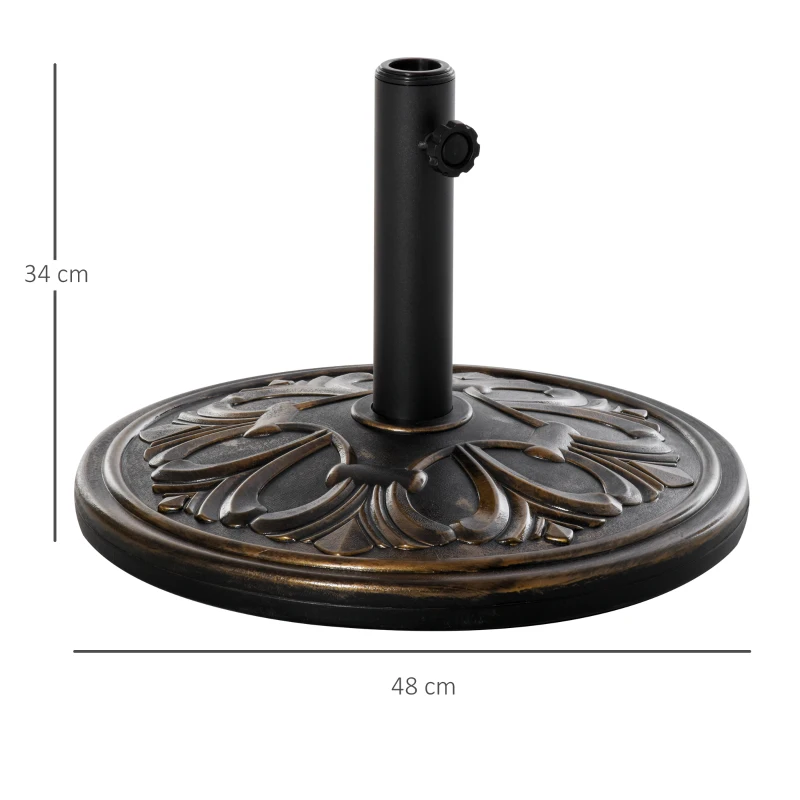 Outsunny Base para Chapéu de Sol Redondo de HDPE e Cimento para Mastros Ø35/38/48 mm Peso 13 kg Ø48x34 cm Bronze