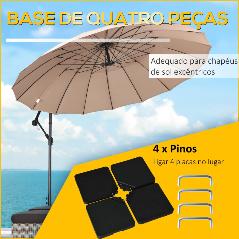Outsunny Conjunto de Pesos para Base de Chapéu de Sol de 4 Peças Quadrado Preenchível 60 kg de Água 70 kg de Areia ou 80 kg Mixto Preto