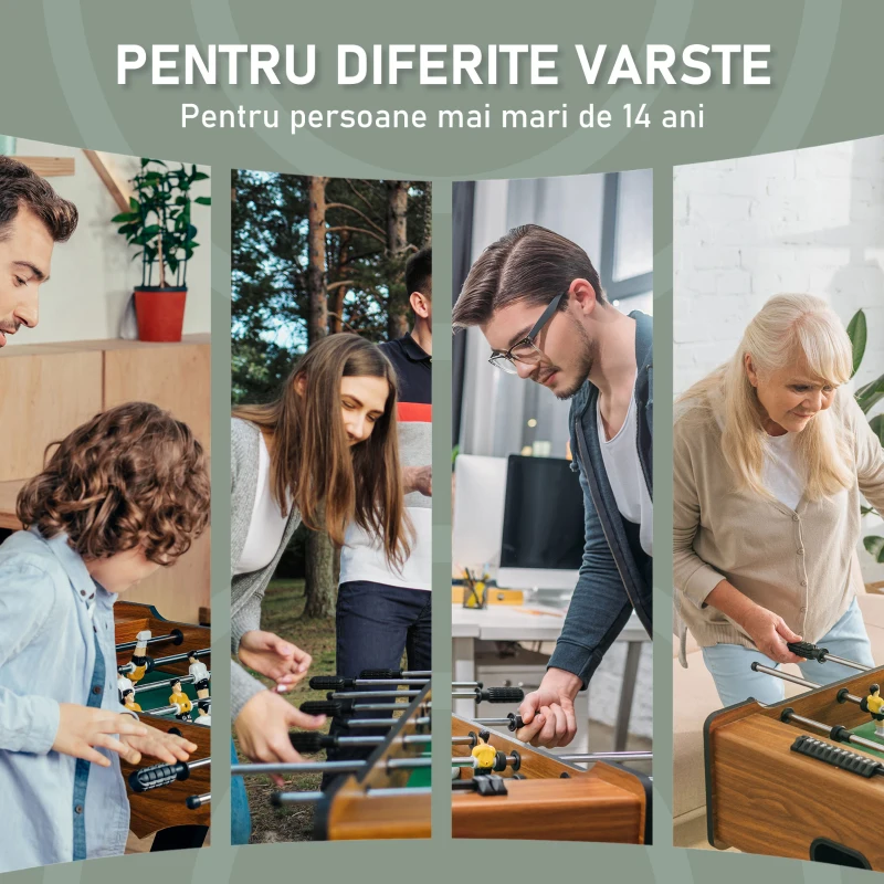 HOMCOM Fotbal- Biliard pliabil compact din lemn cu 18 jucatori, 69x37x70cm