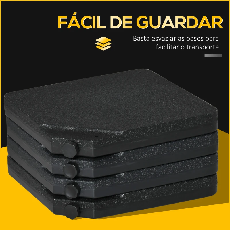 Outsunny Conjunto de Pesos para Base de Chapéu de Sol de 4 Peças Quadrado Preenchível 60 kg de Água 70 kg de Areia ou 80 kg Mixto Preto