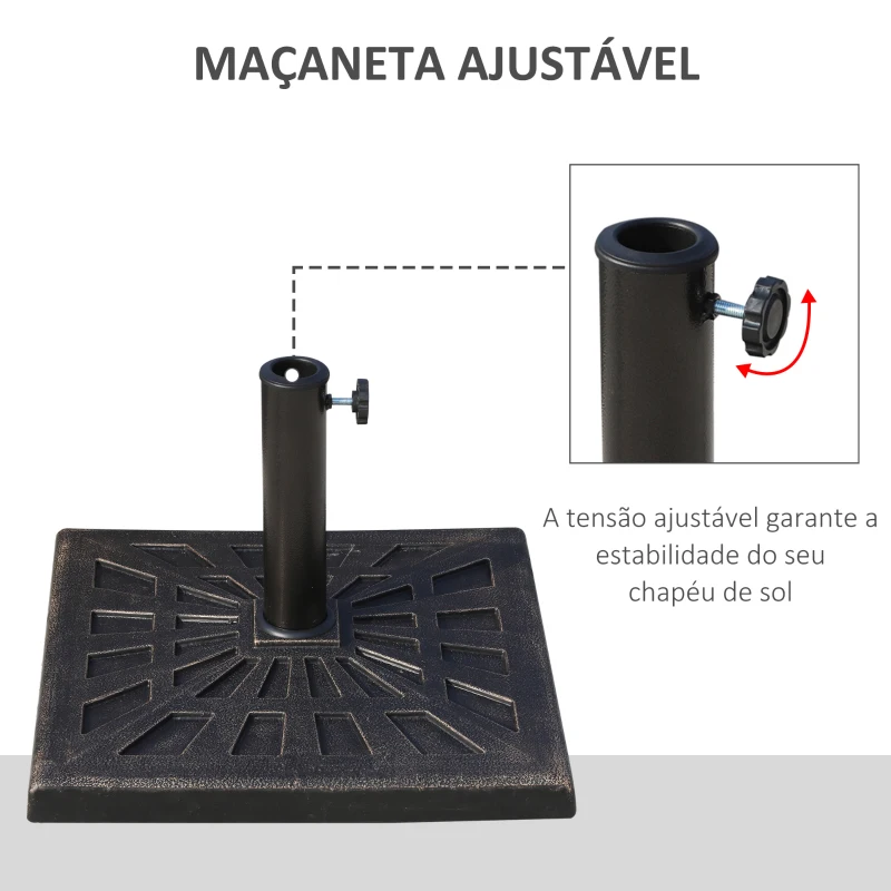Outsunny Base para Chapéu de Sol de Resina para Mastros de Ø3,8 cm y Ø4,8 cm para Peso 15 kg 47x47x32 cm Preto e Bronze