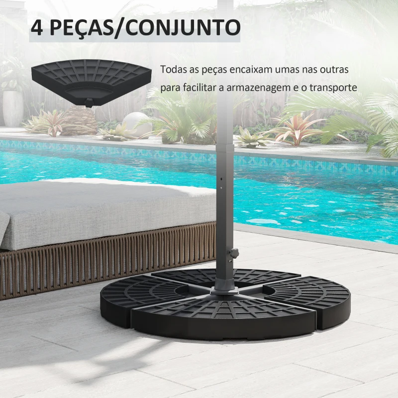 Outsunny Conjunto de Pesos para Base de Chapéu de Sol de 4 Peças Preenchível com 52 Litros de Água 60 kg de Areia ou 70 kg Ambos Preto