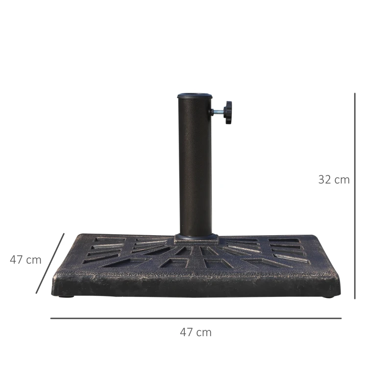 Outsunny Base para Chapéu de Sol de Resina para Mastros de Ø3,8 cm y Ø4,8 cm para Peso 15 kg 47x47x32 cm Preto e Bronze