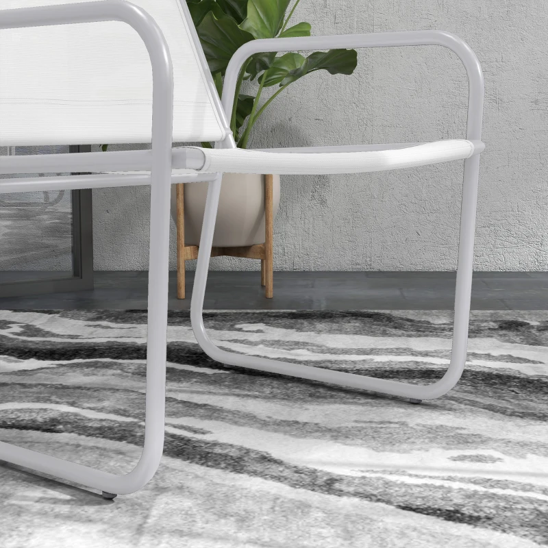 Outsunny Conjunto de Móveis de Jardim com 1 Mesa Redonda e 2 Cadeiras Estrutura de Aço e Apoio para os Braços Branco