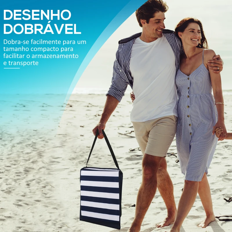 Outsunny Conjunto de 2 Esteiras de Praia Dobrável Esteiras Acolchoadas com Encosto Reclinável  142x51x40 cm Branco e Azul