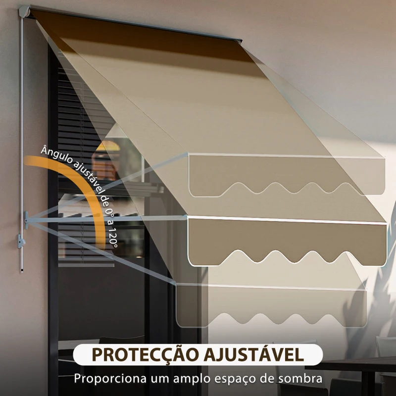 Outsunny Toldo Manual de Alumínio Retrátil Toldo de Fachada para Exterior Impermeável e Tecido de Poliéster 180x70 cm Bege