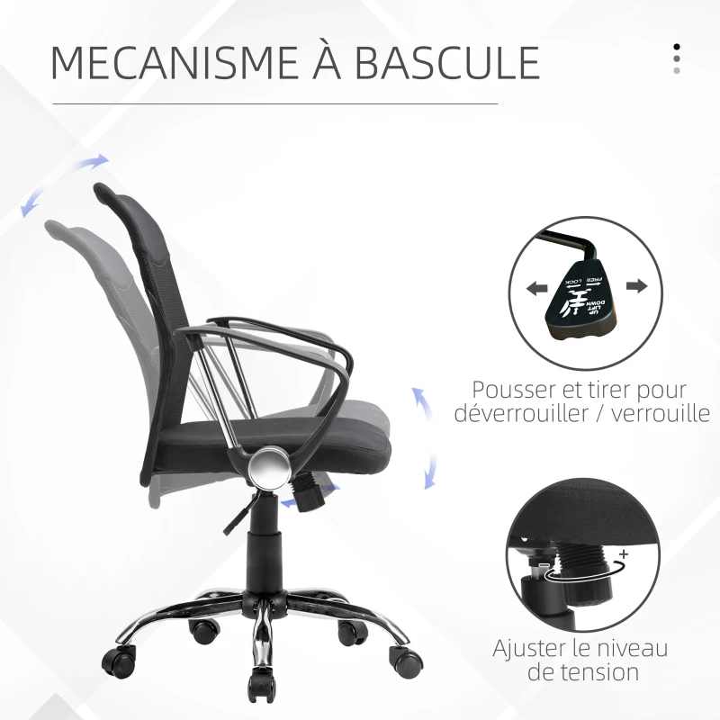 Vinsetto Lot de 2 fauteuils de bureau chaise de bureau réglable pivotant 360° fonction à bascule lin maille respirante noir