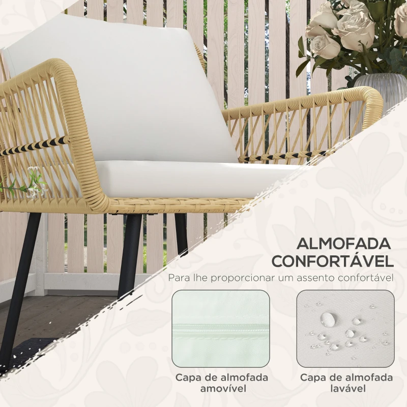 Outsunny Conjunto de Mesa e Poltronas para Jardim Exterior Jogo de 3 Peças de Vime com 2 Poltronas 1 Mesa para Terraço Natural
