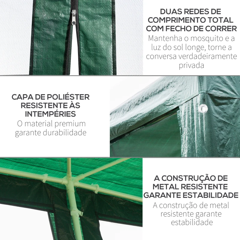 Outsunny Tenda de Jardim 6x3 m Tenda de Exterior com 6 Mosquiteiras Laterais 2 Postas com Fecho de Correr e Janelas Verde