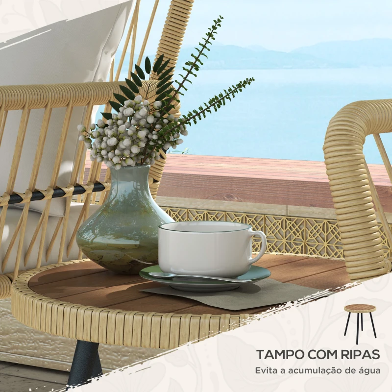 Outsunny Conjunto de Mesa e Poltronas para Jardim Exterior Jogo de 3 Peças de Vime com 2 Poltronas 1 Mesa para Terraço Natural