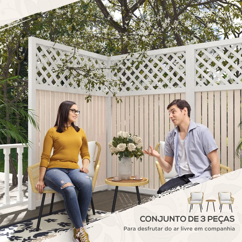 Outsunny Conjunto de Mesa e Poltronas para Jardim Exterior Jogo de 3 Peças de Vime com 2 Poltronas 1 Mesa para Terraço Natural