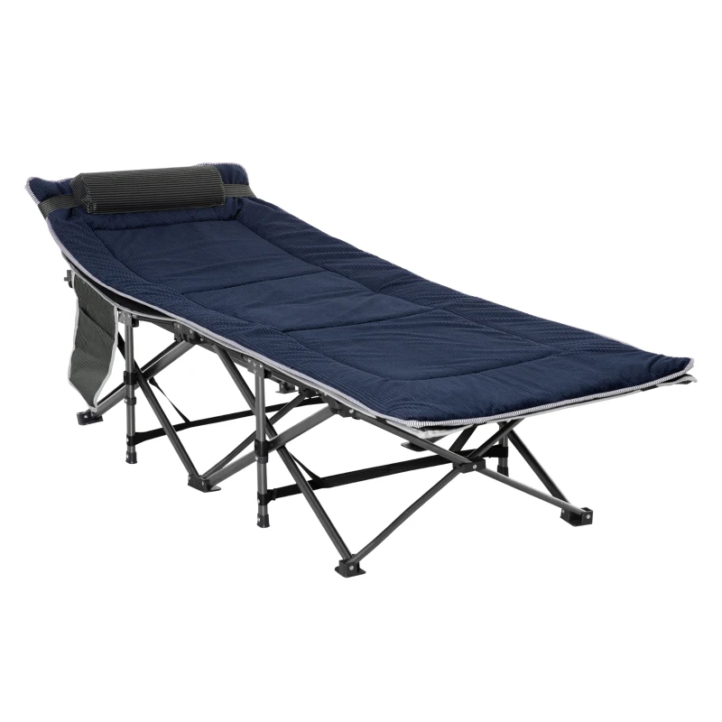 Outsunny Cama de Campismo Dobrável com Almofada Bolso Lateral e Bolsa de Transporte 188x64,5x53 cm Preto e Azul Escuro