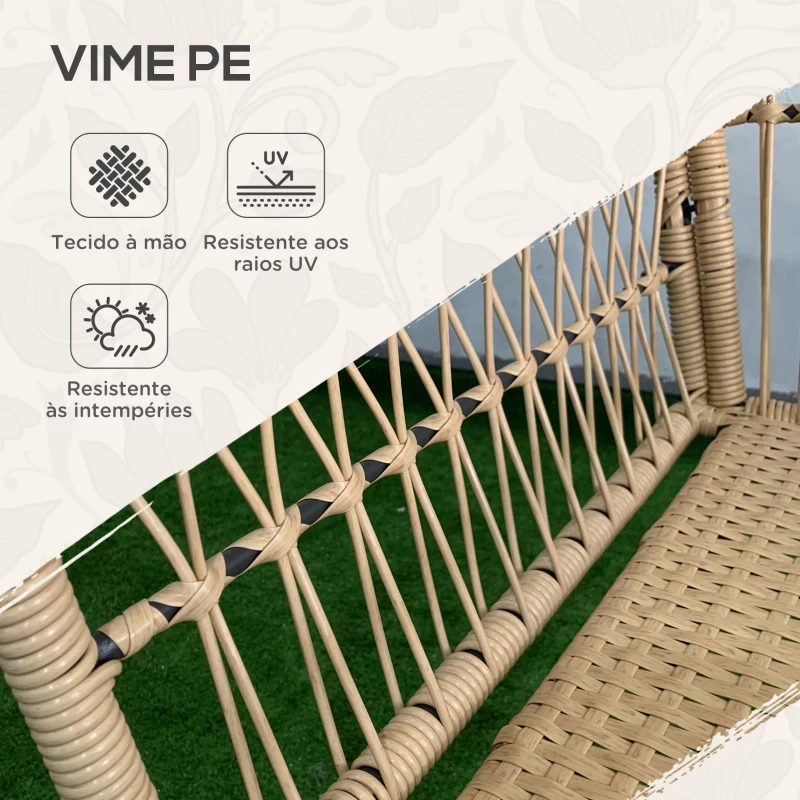 Outsunny Conjunto de Mesa e Poltronas para Jardim Exterior Jogo de 3 Peças de Vime com 2 Poltronas 1 Mesa para Terraço Natural