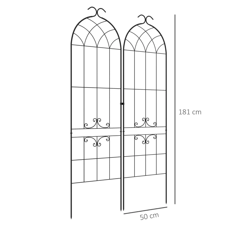 Outsunny Lot de 2 treillis de jardin, support pour plantes grimpantes en métal, 50L x 181H cm, noir