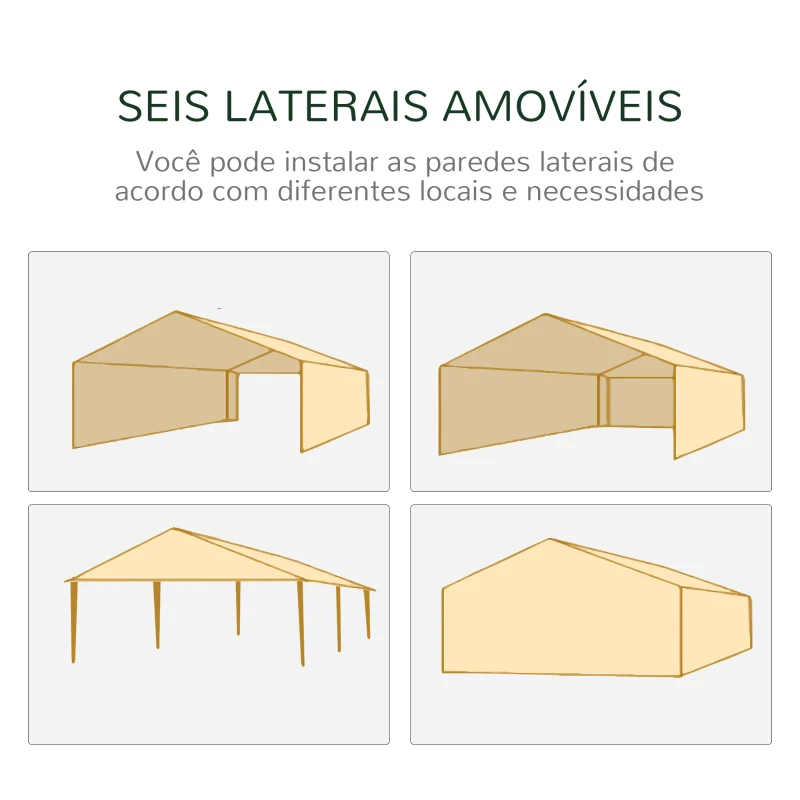 Outsunny Tenda de Jardim 6x3 m Tenda de Exterior com 6 Mosquiteiras Laterais 2 Postas com Fecho de Correr e Janelas Verde