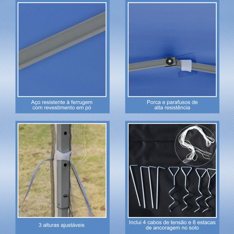 Outsunny Tenda Dobrável 295x295x260 cm com 4 Paredes Laterais de Malha 8 Orifícios de Drenagem e Bolsa de Transporte Azul