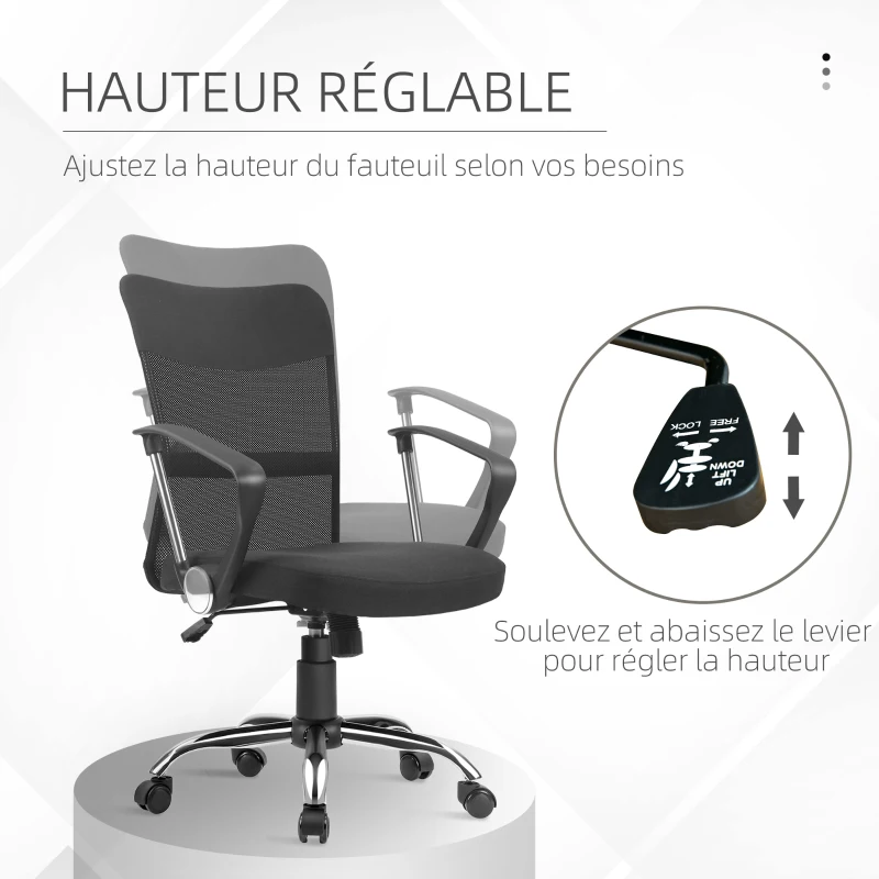Vinsetto Lot de 2 fauteuils de bureau chaise de bureau réglable pivotant 360° fonction à bascule lin maille respirante noir