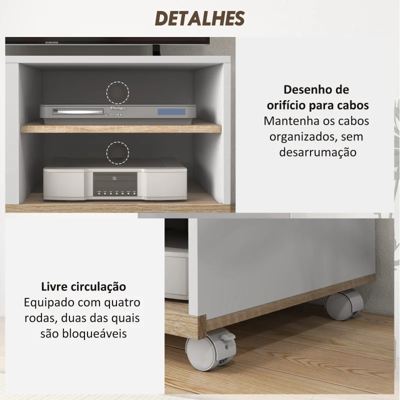 HOMCOM Móvel de TV Mesa de Sala de Estar Moderna de TV de 42 Polegadas com 4 Rodas 80x45x39,5 cm Branco