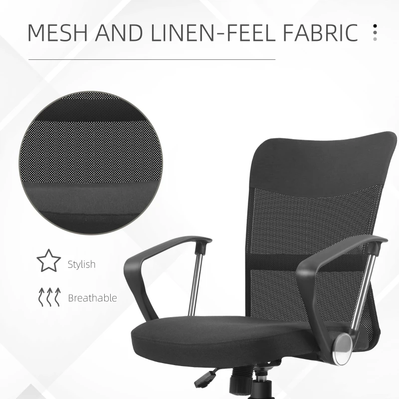 Vinsetto Lot de 2 fauteuils de bureau chaise de bureau réglable pivotant 360° fonction à bascule lin maille respirante noir