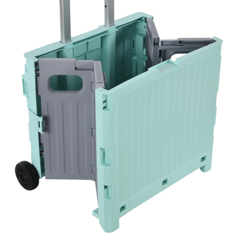 HOMCOM Carrinho de Armazenamento Dobrável Carrinho de Compras com 2 Rodas Capacidade 32L para Casa 41,5x32,5x85 cm Verde
