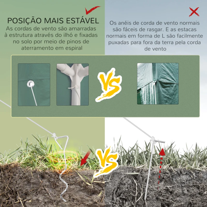 Outsunny Tenda de Jardim 6x3 m Tenda de Exterior com 6 Mosquiteiras Laterais 2 Postas com Fecho de Correr e Janelas Verde