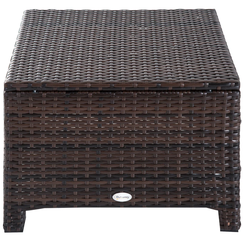 Outsunny Rattan Footstool Wicker Ottoman with Padded Seat Cushion Outdoor Patio Furniture for Garden Poolside Living Room, 50 x 50 x 35 cm, Brown