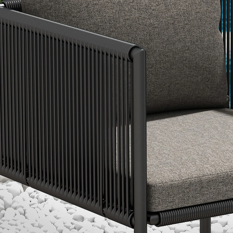 Outsunny Salon de jardin ensemble 3 pièces avec 1 table et 2 fauteuils 4 coussins table en composite plateau aspect bois noir