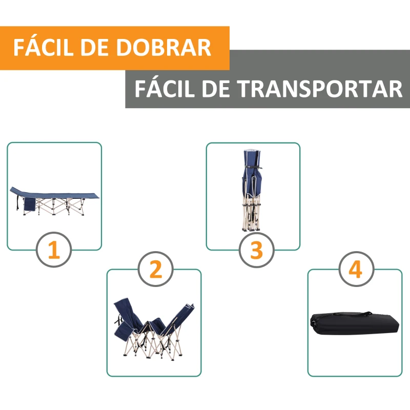 Outsunny Cama de Campismo Dobrável com 1 Bolso Lateral Bolsa de Transporte e Estrutura de Aço C 190x68x52 cm Azul Escuro