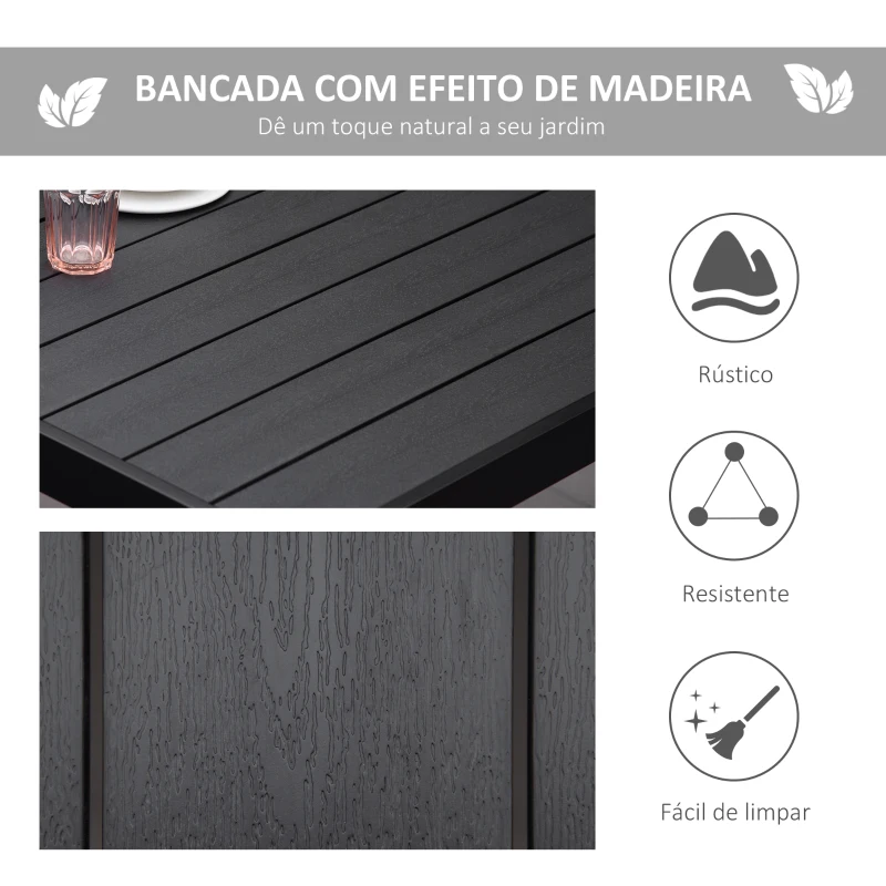 Outsunny Mesa de Jardim Retangular para 8 Pessoas com Bancada de Ripas e Estrutura de Alumínio 190x90x74 cm Preto