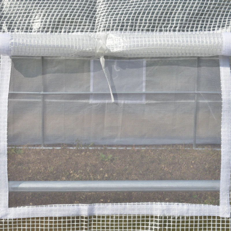 Outsunny 3 x 3 x 2 m Polytunnel Greenhouse with Roll-up Side Walls, Walk-in Grow House Tent with Steel Frame, Reinforced Cover, Zipped Door, and 6 Mesh Windows for Garden, White