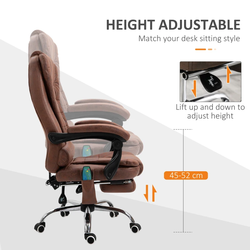 Vinsetto Heated 6 Points Vibration Massage Executive Office Chair Adjustable Swivel Ergonomic High Back Desk Chair Recliner with Footrest Brown(m-7)
