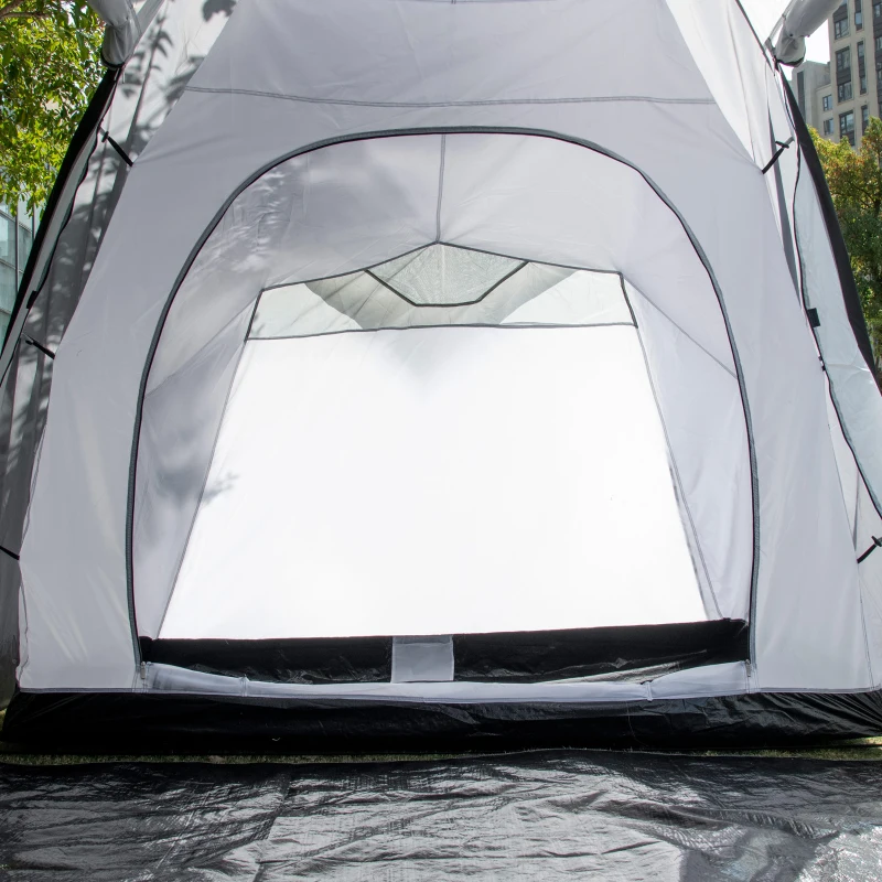 Outsunny Tenda de Campismo Familiar para 4-6 Pessoas Tenda Dobrável com 2 Janelas Impermeável Anti-UV 590x245x193 cm Cinza