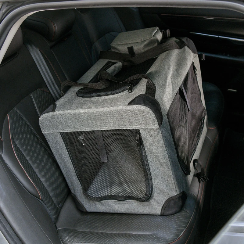 PawHut Oxford Fabric Folding Pet Carrier Bag Grey