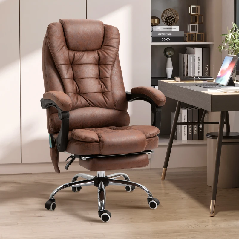 Vinsetto Heated 6 Points Vibration Massage Executive Office Chair Adjustable Swivel Ergonomic High Back Desk Chair Recliner with Footrest Brown(m-11)