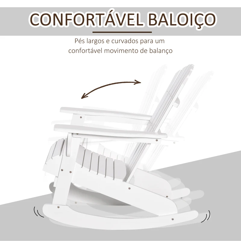 Outsunny Cadeira Baloiço Cadeira Adirondack de Madeira Natural 77x94x97 cm para Jardim Varanda Exterior de Estilo Rústico Branco