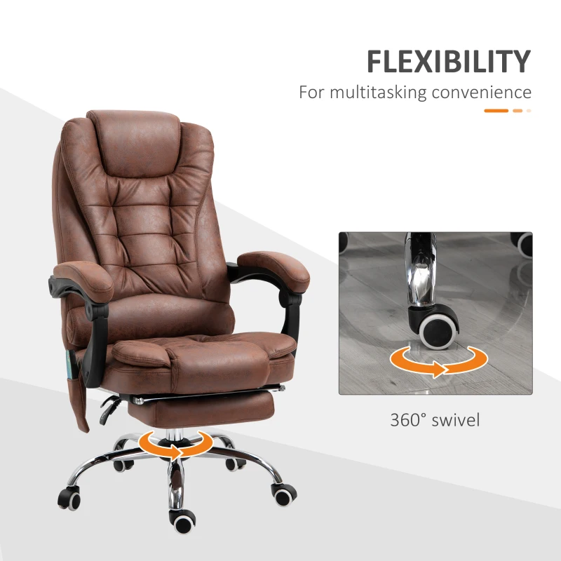 Vinsetto Heated 6 Points Vibration Massage Executive Office Chair Adjustable Swivel Ergonomic High Back Desk Chair Recliner with Footrest Brown(m-8)