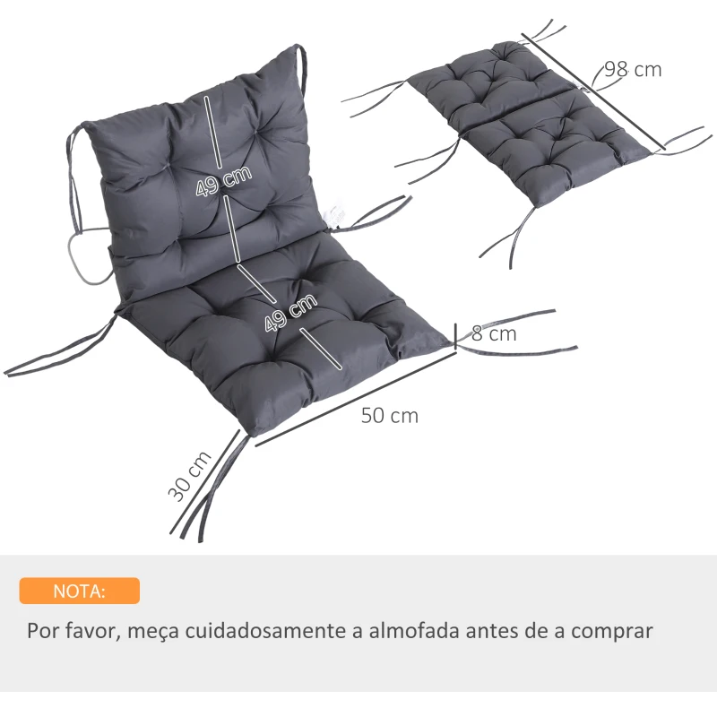 Outsunny Conjunto de 2 Almofadas de Cadeira 50x98x8 cm Almofadas de Cadeira de Exterior para Jardim Terraço Varanda Cinza Escuro