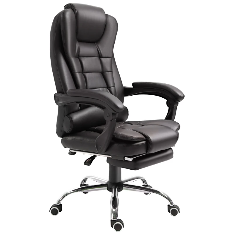 HOMCOM PU Leather Executive Office Chair, High Back Swivel Chair with Retractable Footrest, Adjustable Height, Reclining Function, Brown(m-12)