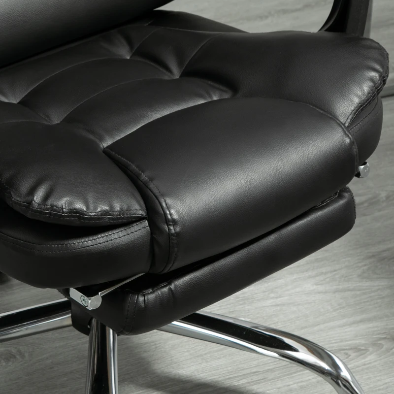HOMCOM Executive Office Chair, PU Leather Home Office Chair with Swivel Wheels, Reclining Backrest, Retractable Footrest, Black(m-9)