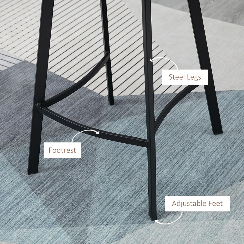 HOMCOM Bar Stools Set of 2 - Industrial Kitchen Stool, Upholstered Bar Chairs with Back, Steel Legs, Brown(m-6)