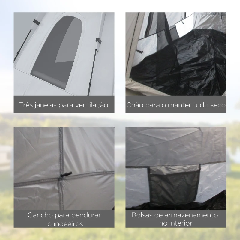 Outsunny Tenda de Campismo para 2-3 Pessoas Impermeável PU2000 mm Proteção UV50+ com Bolsa de Transporte 210x210x150 cm Prata