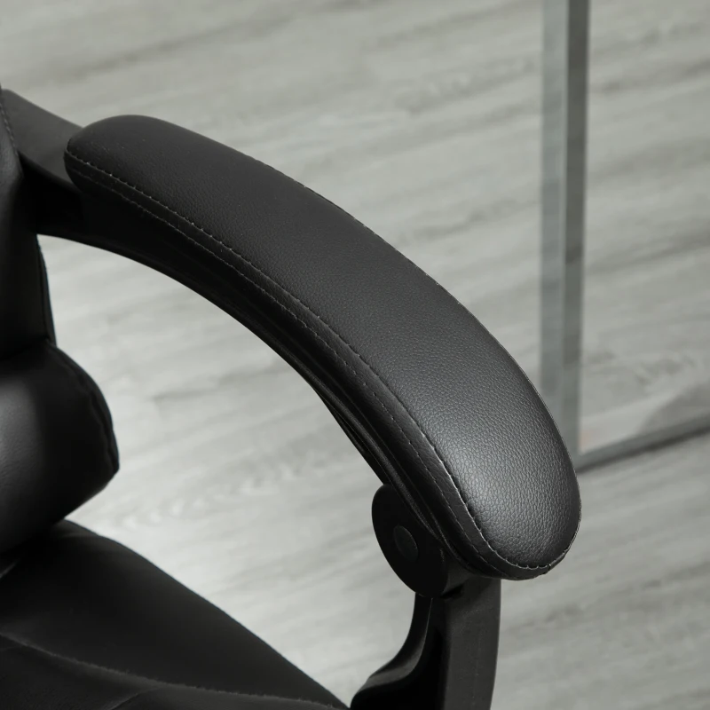 HOMCOM Executive Office Chair, PU Leather Home Office Chair with Swivel Wheels, Reclining Backrest, Retractable Footrest, Black(m-8)