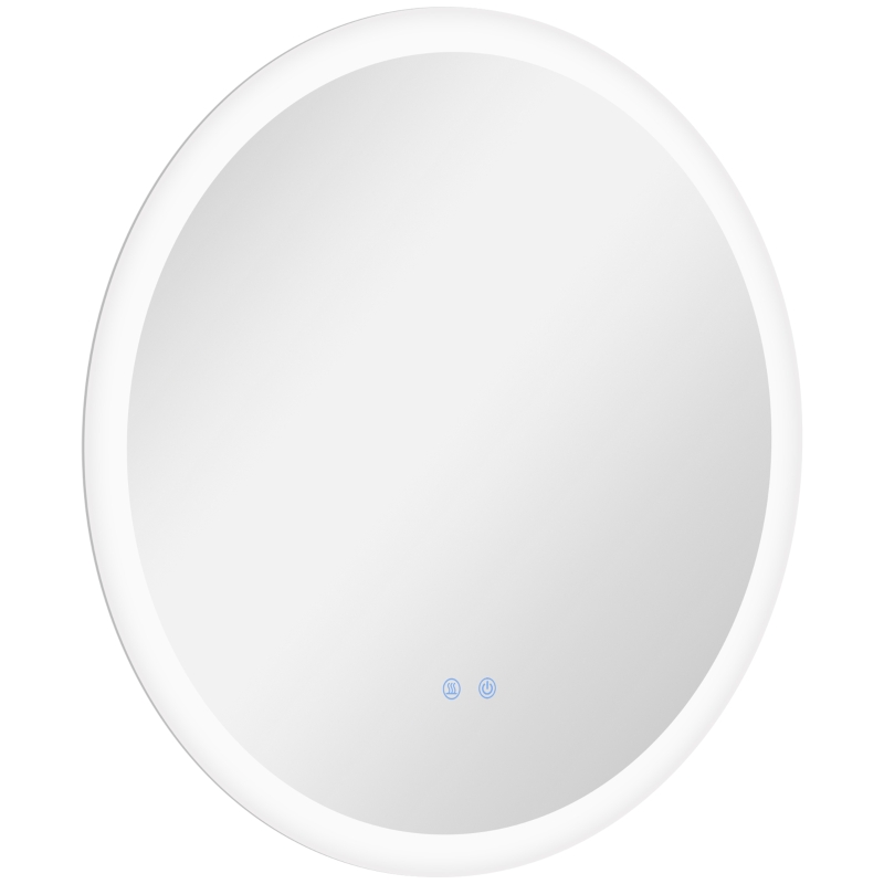 kleankin Round Bathroom Mirror with LED Lights, Wall-Mounted Dimmable Makeup Mirror with 3 Temperature Colours, Defogging Film, Memory Function, Hardwired, 70 x 70 cm