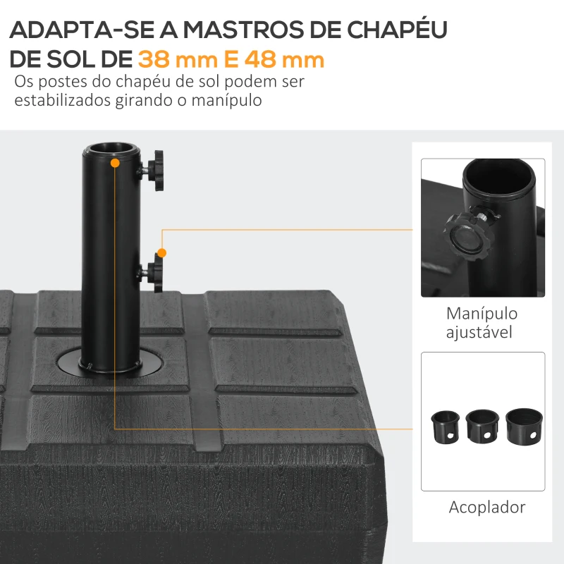 Outsunny Base de Chapéu de Sol Retangular Suporte para Chapéu de Sol Preenchível para Terraço Pátio Jardim 49x49x36,5 cm Preto