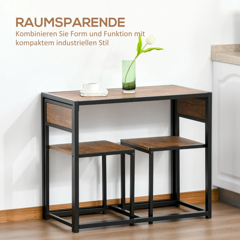 HOMCOM 3-delige Bartafelset Hoge tafelset 3-delig, 2 stoelen, 1 tafel, 90 cm x 47 cm x 76 cm, Bruin + Zwart