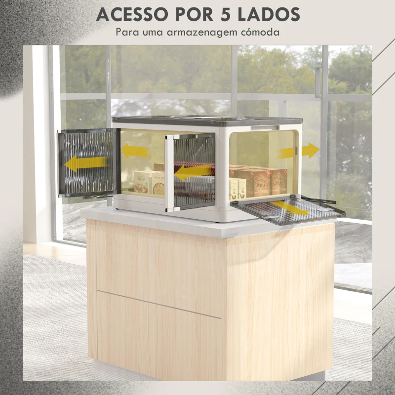 HOMCOM Caixa de Armazenamento Empilhável com Tampa 69L Caixa Organizadora Dobrável com Rodas 60x42x34 cm Branco