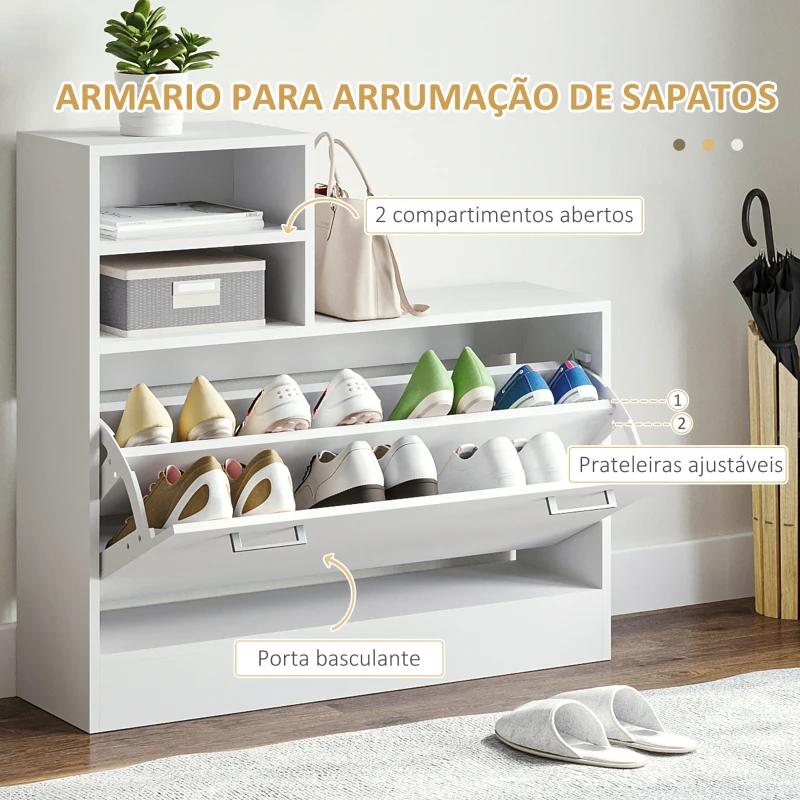 HOMCOM Móvel Cabide de Entrada com Espelho Cabide e Sapateira com 6 Ganchos e Prateleiras para 8 Pares de Sapatos Branco Brilhante
