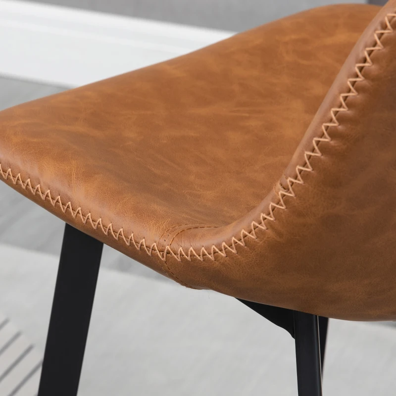 HOMCOM Bar Stools Set of 2 - Industrial Kitchen Stool, Upholstered Bar Chairs with Back, Steel Legs, Brown(m-9)