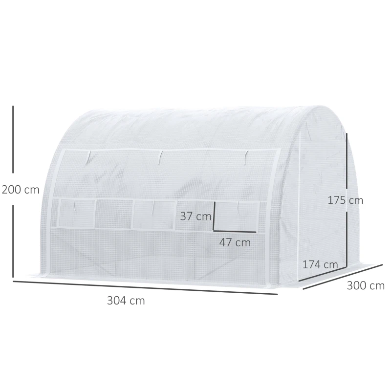 Outsunny 3 x 3 x 2 m Polytunnel Greenhouse with Roll-up Side Walls, Walk-in Grow House Tent with Steel Frame, Reinforced Cover, Zipped Door, and 6 Mesh Windows for Garden, White